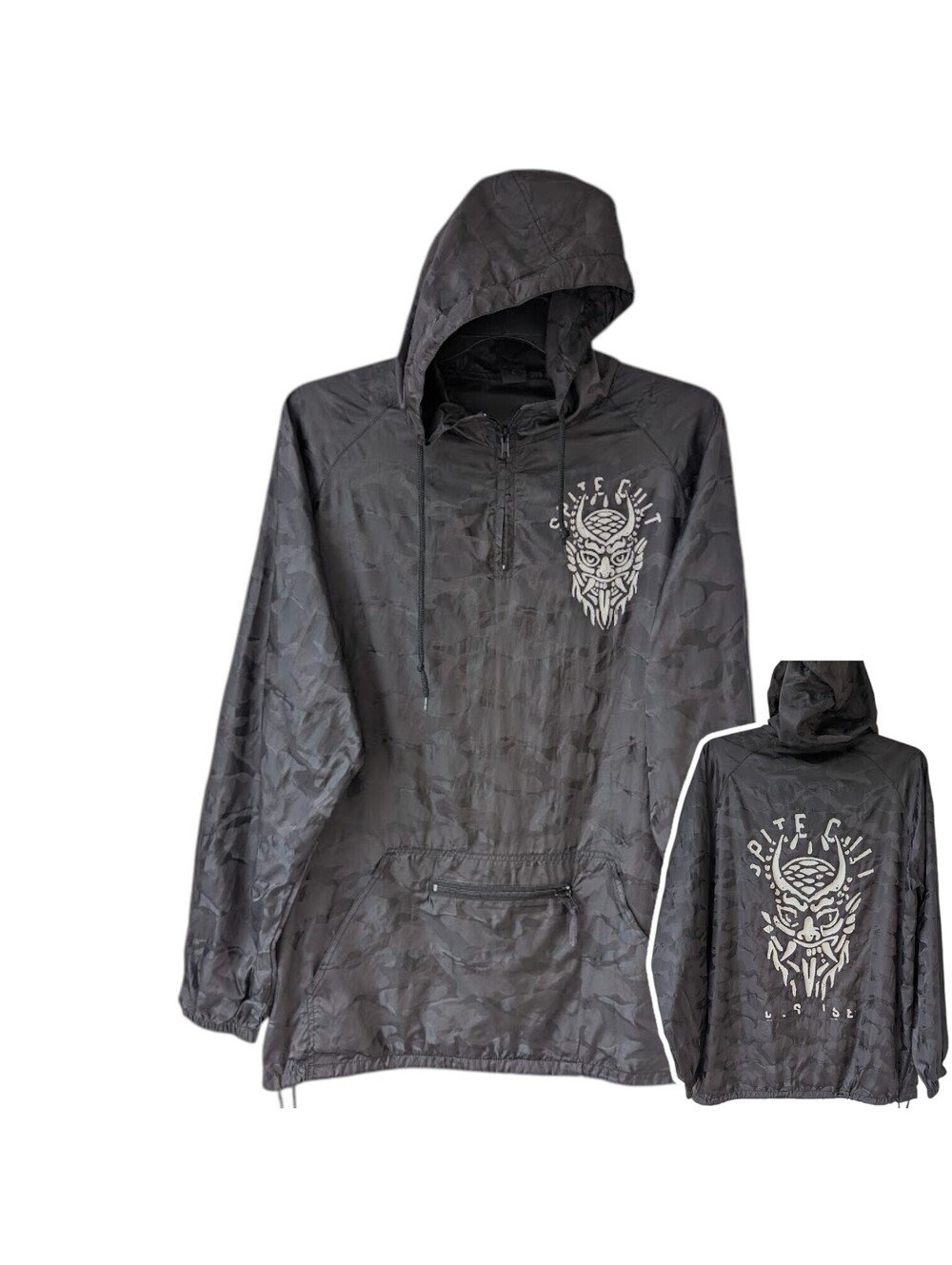Spite Cult Mens L Black Camo Hardcore Metalcore Anorak Windbreaker Jacket 24x31